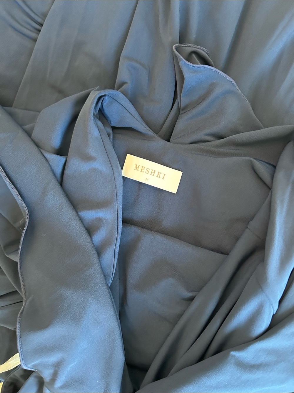 BEST Meshki Emory Jersey Cape Maxi Dress Gown Navy Blue Backless Cocktail Party - Picture 10 of 11